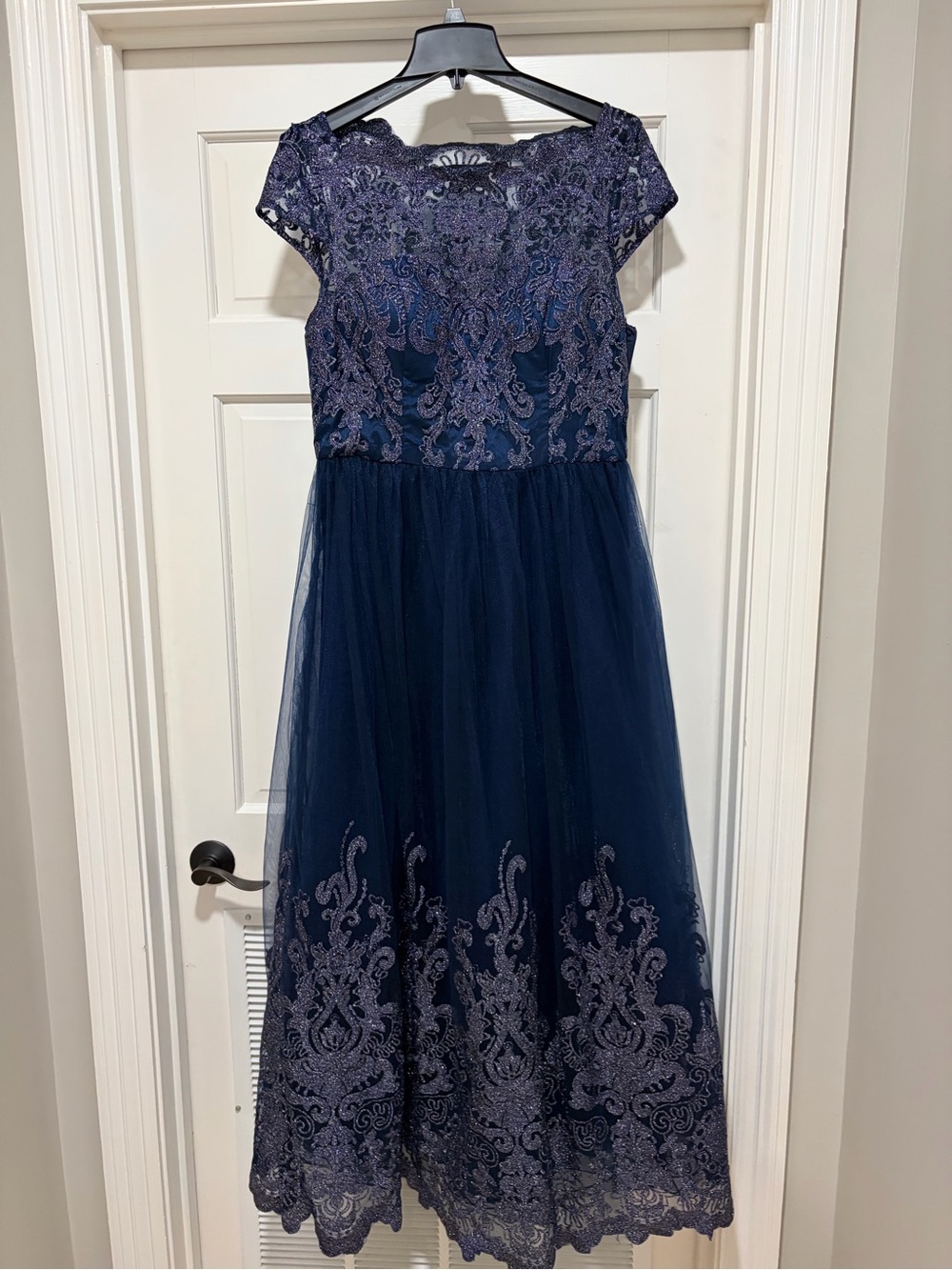 Navy Blue Lace Tulle Dress